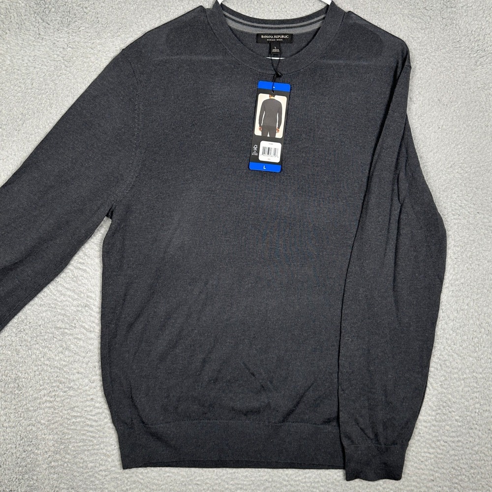 NEW Banana Republic Sweater Mens Large Dark Grey Merino Wool Crewneck Pullover